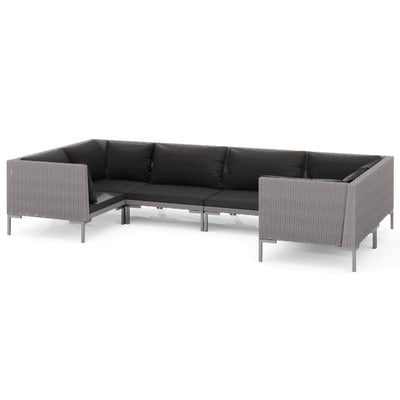 6 Piece Garden Lounge Set with Cushions Poly Rattan Dark Grey