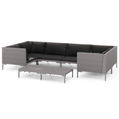 7 Piece Garden Lounge Set with Cushions Poly Rattan Dark Grey