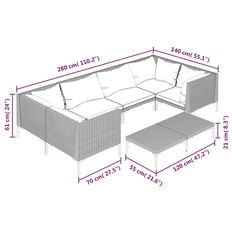 7 Piece Garden Lounge Set with Cushions Poly Rattan Dark Grey