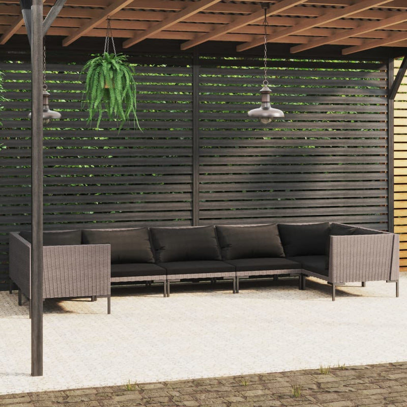 7 Piece Garden Lounge Set with Cushions Poly Rattan Dark Grey