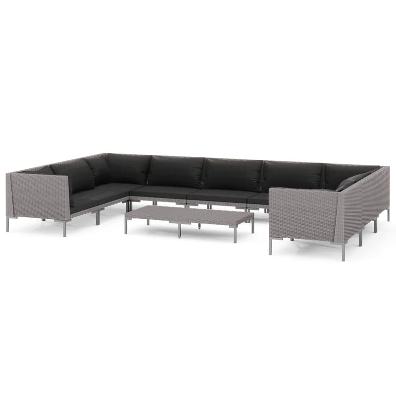 10 Piece Garden Lounge Set with Cushions Poly Rattan Dark Grey