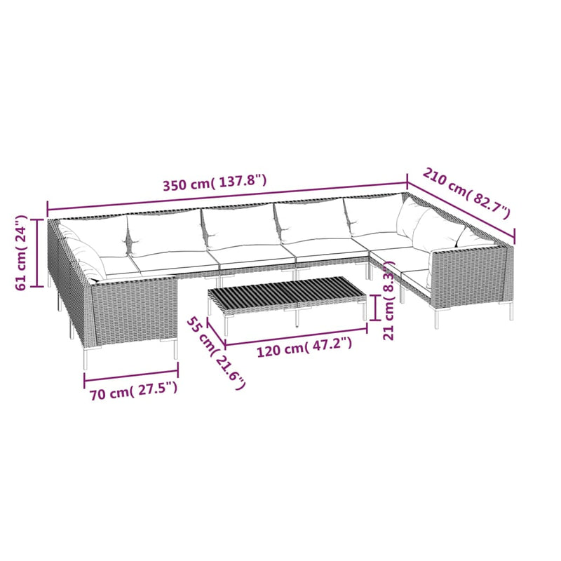 10 Piece Garden Lounge Set with Cushions Poly Rattan Dark Grey