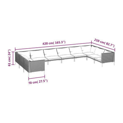 10 Piece Garden Lounge Set with Cushions Poly Rattan Dark Grey