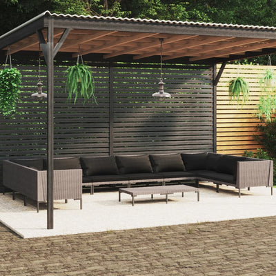 11 Piece Garden Lounge Set with Cushions Poly Rattan Dark Grey