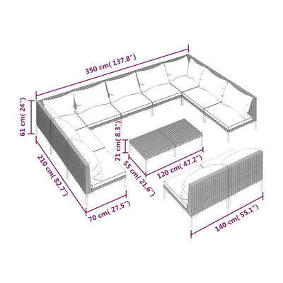 12 Piece Garden Lounge Set with Cushions Poly Rattan Dark Grey