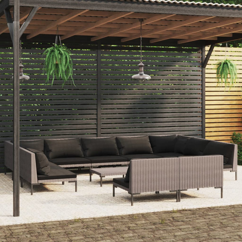 12 Piece Garden Lounge Set with Cushions Poly Rattan Dark Grey