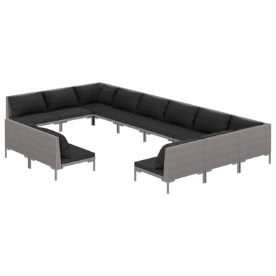 12 Piece Garden Lounge Set with Cushions Poly Rattan Dark Grey