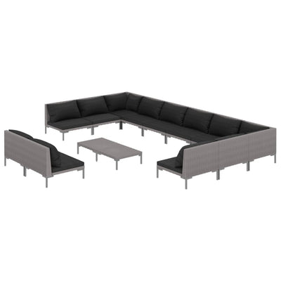 13 Piece Garden Lounge Set with Cushions Poly Rattan Dark Grey