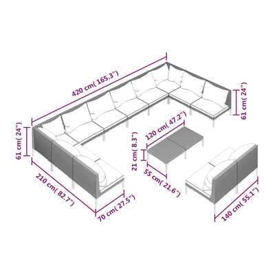 13 Piece Garden Lounge Set with Cushions Poly Rattan Dark Grey