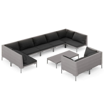 10 Piece Garden Lounge Set with Cushions Poly Rattan Dark Grey