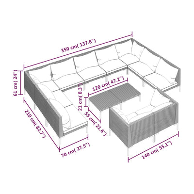 12 Piece Garden Lounge Set with Cushions Poly Rattan Dark Grey