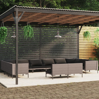 12 Piece Garden Lounge Set with Cushions Poly Rattan Dark Grey