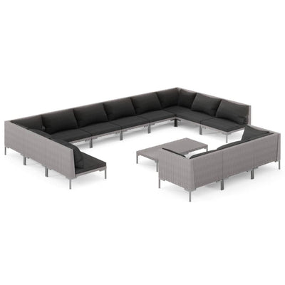 14 Piece Garden Lounge Set with Cushions Poly Rattan Dark Grey