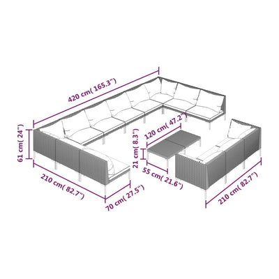 14 Piece Garden Lounge Set with Cushions Poly Rattan Dark Grey