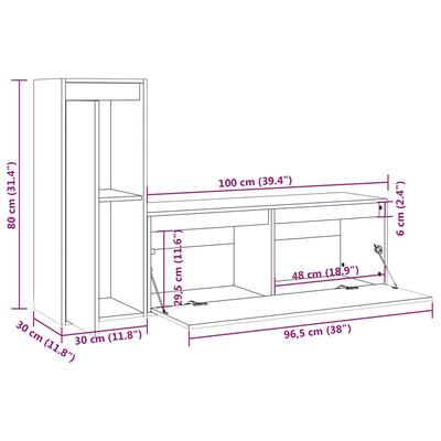 TV Cabinets 2 pcs White Solid Wood Pine