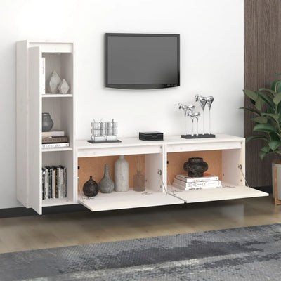 TV Cabinets 3 pcs White Solid Wood Pine