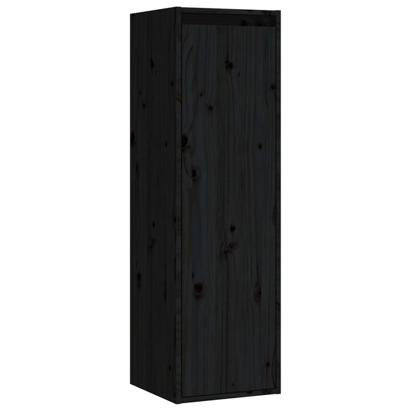 TV Cabinets 3 pcs Black Solid Wood Pine