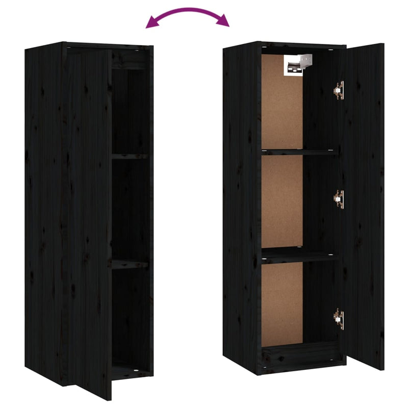 TV Cabinets 3 pcs Black Solid Wood Pine