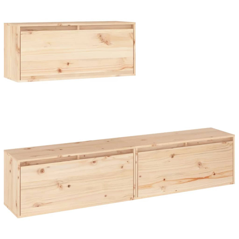 TV Cabinets 3 pcs Solid Wood Pine