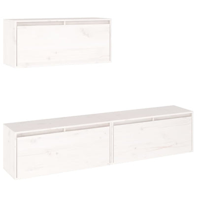 TV Cabinets 3 pcs White Solid Wood Pine