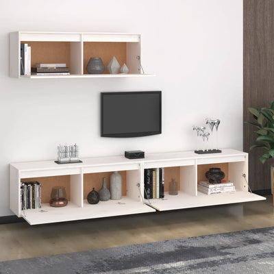 TV Cabinets 3 pcs White Solid Wood Pine