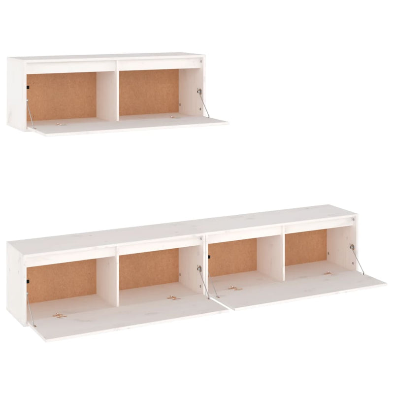 TV Cabinets 3 pcs White Solid Wood Pine