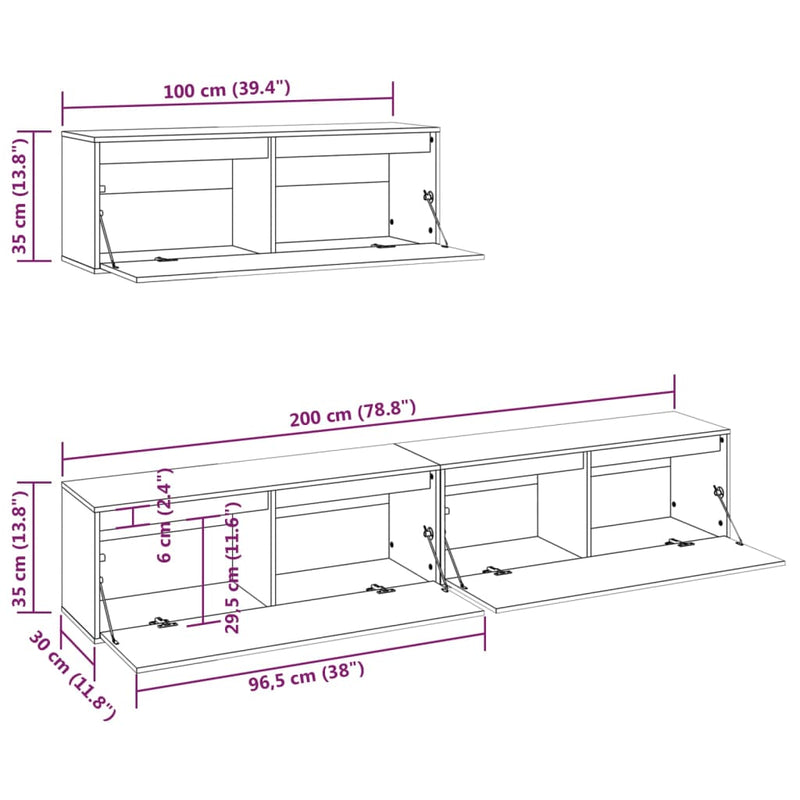 TV Cabinets 3 pcs White Solid Wood Pine