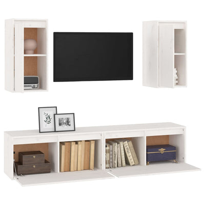 TV Cabinets 4 pcs White Solid Wood Pine