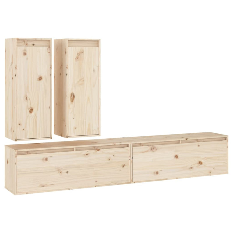 TV Cabinets 4 pcs Solid Wood Pine