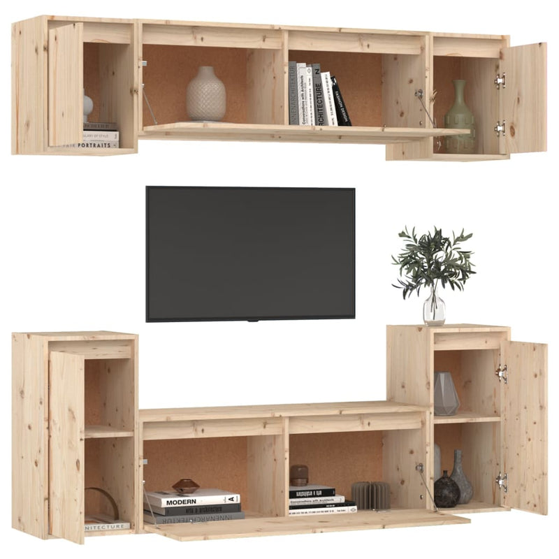 TV Cabinets 6 pcs Solid Wood Pine