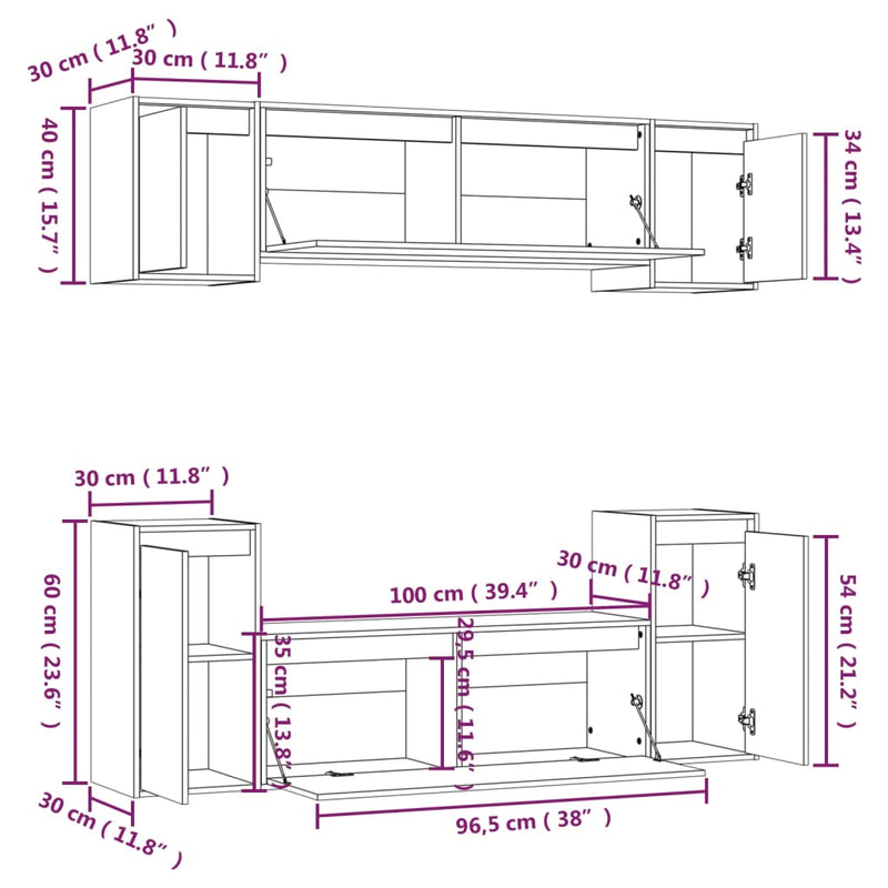 TV Cabinets 6 pcs Solid Wood Pine