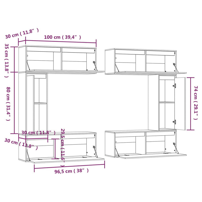 TV Cabinets 6 pcs Solid Wood Pine