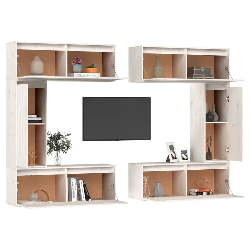 TV Cabinets 6 pcs White Solid Wood Pine