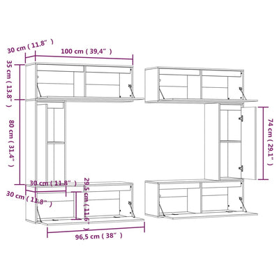 TV Cabinets 6 pcs White Solid Wood Pine