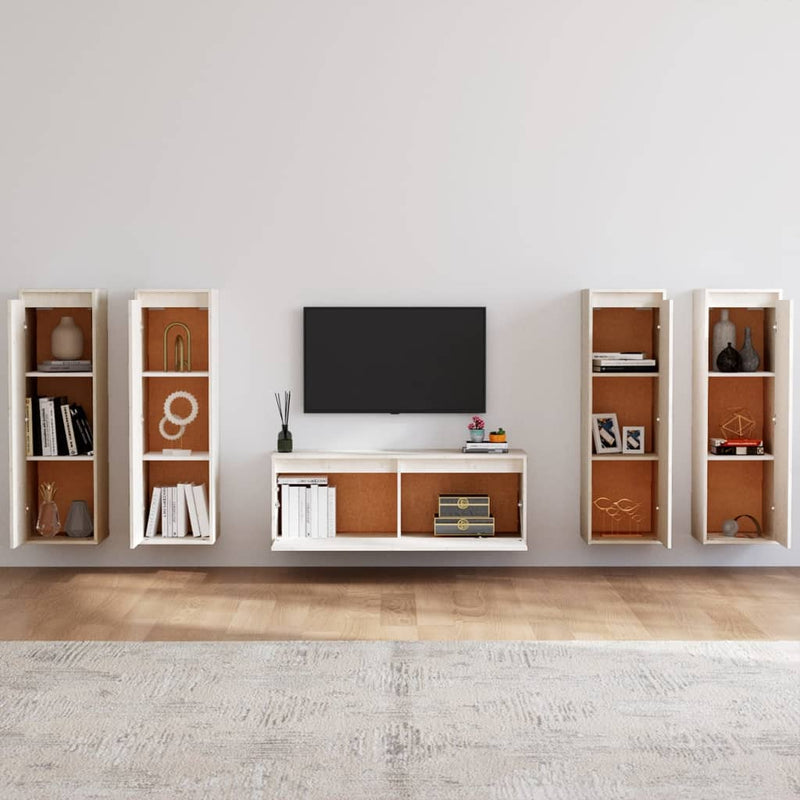 TV Cabinets 5 pcs White Solid Wood Pine