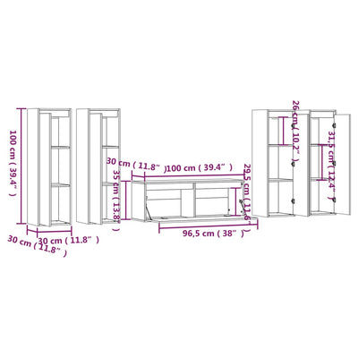 TV Cabinets 5 pcs White Solid Wood Pine