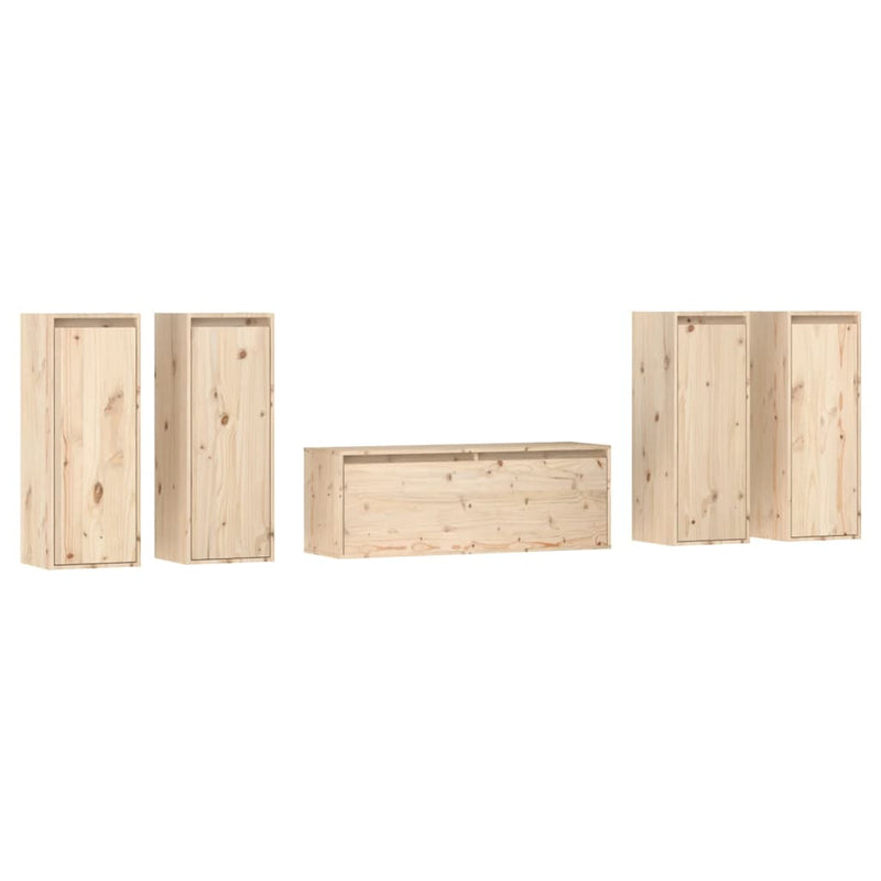 TV Cabinets 5 pcs Solid Wood Pine