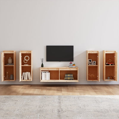 TV Cabinets 5 pcs Solid Wood Pine