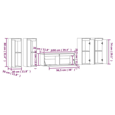 TV Cabinets 5 pcs Solid Wood Pine