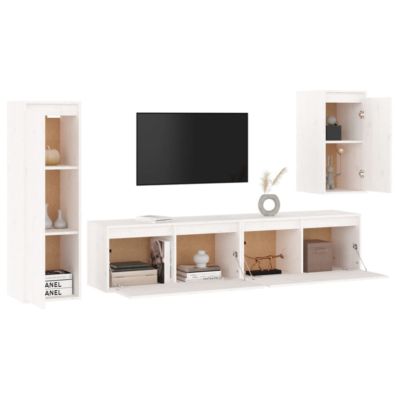 TV Cabinets 4 pcs White Solid Wood Pine