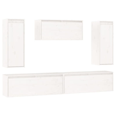 TV Cabinets 5 pcs White Solid Wood Pine