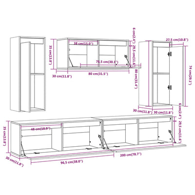 TV Cabinets 5 pcs White Solid Wood Pine