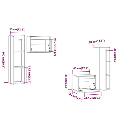 TV Cabinets 4 pcs Black Solid Wood Pine