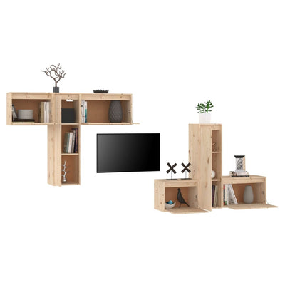 TV Cabinets 6 pcs Solid Wood Pine