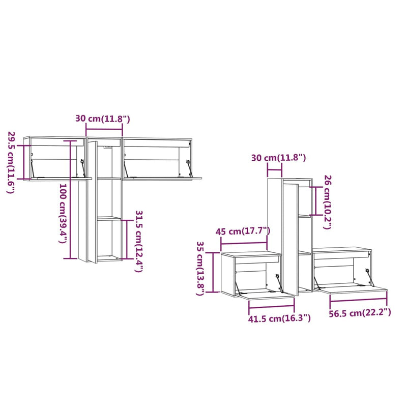 TV Cabinets 6 pcs Solid Wood Pine