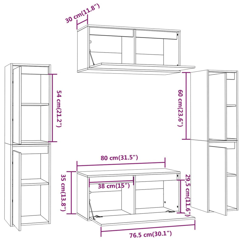 TV Cabinets 6 pcs Solid Wood Pine