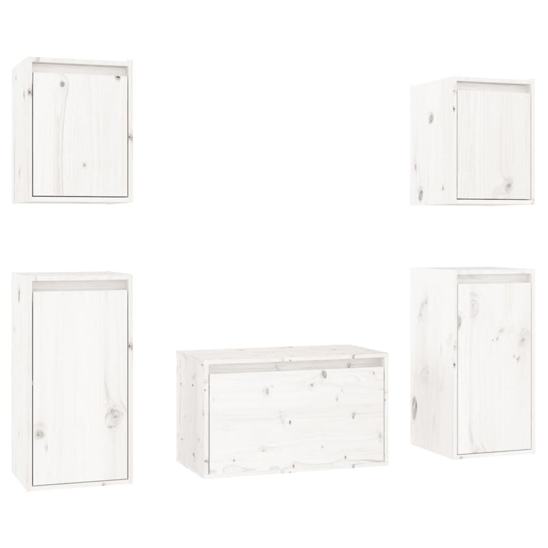 TV Cabinets 5 pcs White Solid Wood Pine