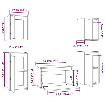 TV Cabinets 5 pcs White Solid Wood Pine
