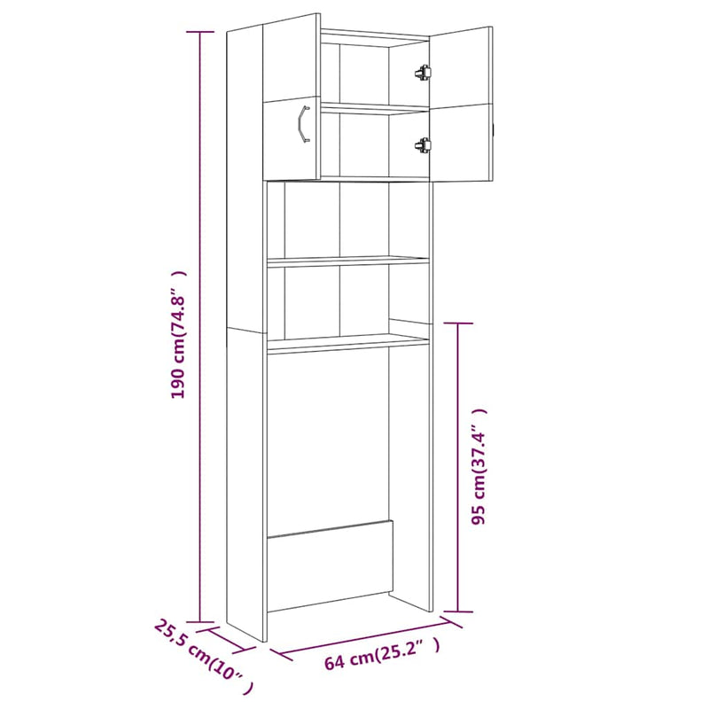 Washing Machine Cabinet Smoked Oak 64x25.5x190 cm