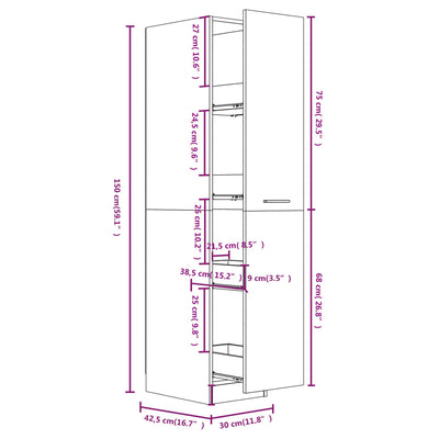 Apothecary Cabinet Brown Oak 30x42.5x150 cm Engineered Wood